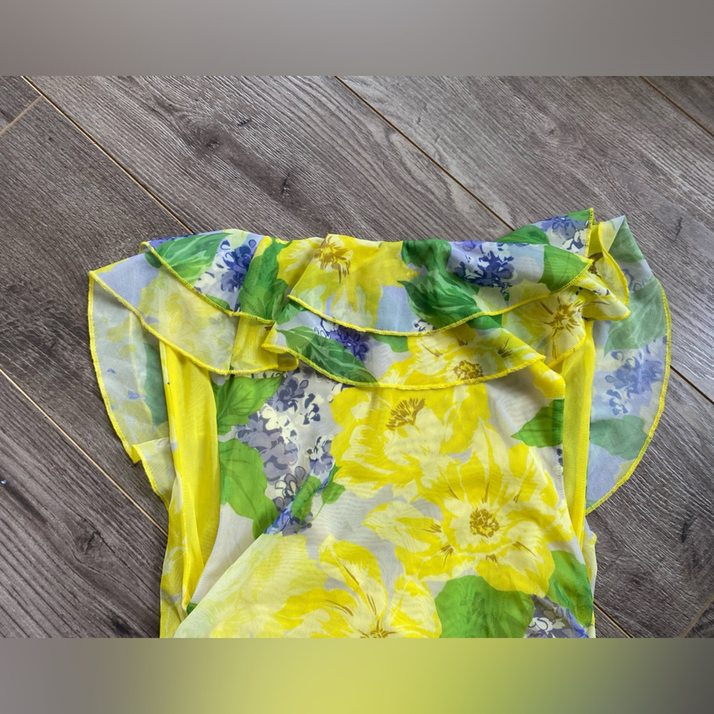 NWT Zara Yellow Floral Print Ruched Tulle Mini Dress - Picture 10 of 16